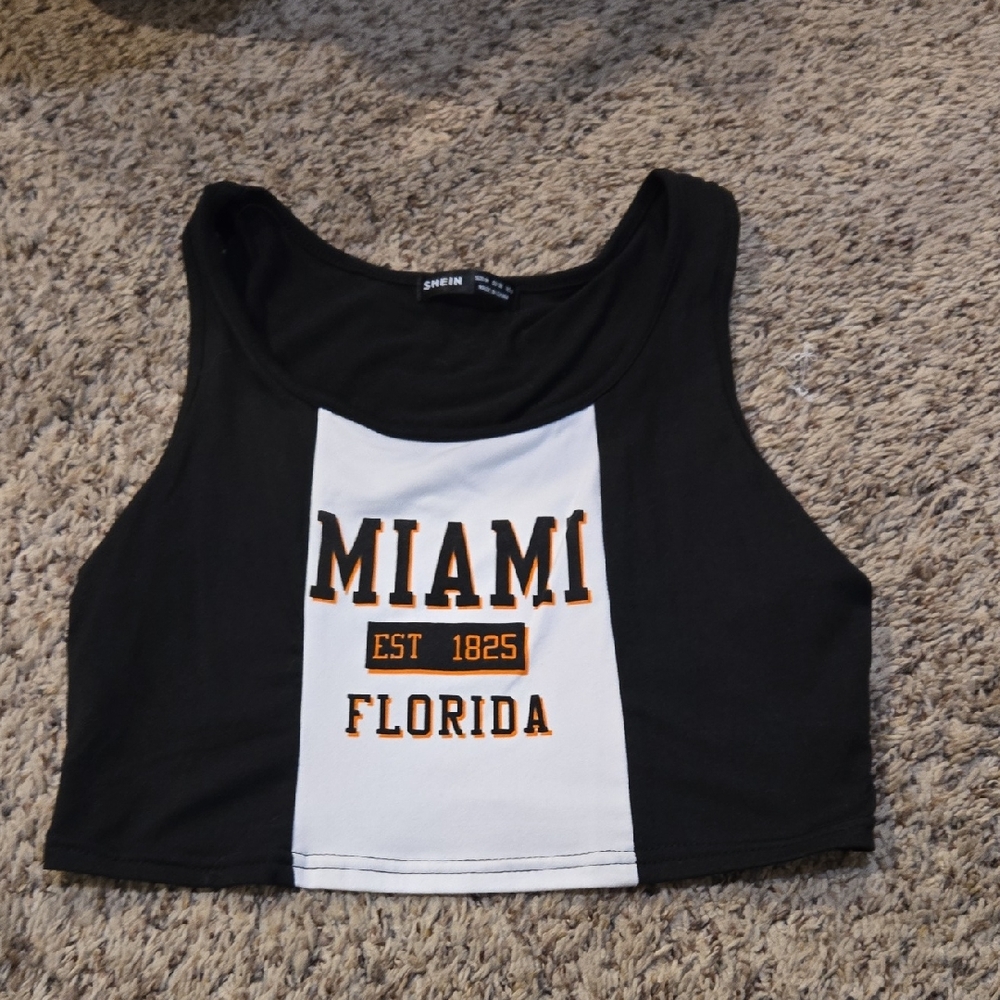 SHEIN Black & White Miami Florida Cropped Tank